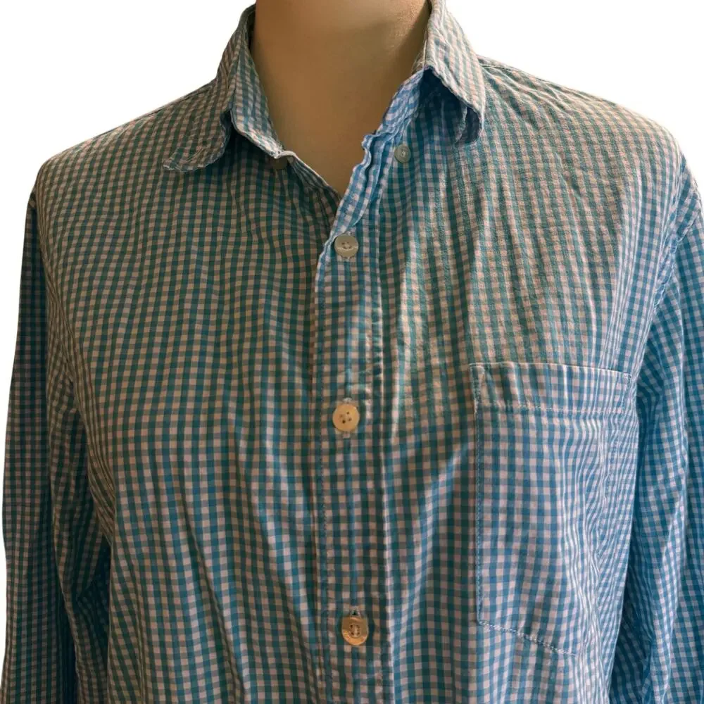 J.Crew Blue & White Gingham Button Down Shirt, Men's Size Medium
